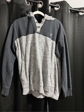 Hooey Men's Two-Tone Gray & Charcoal Henley Hoodie